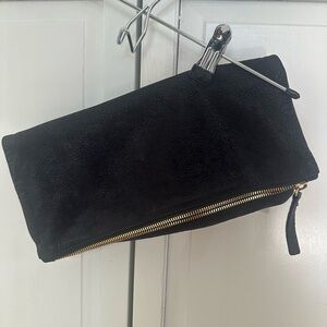 Clare V fold over clutch in black leather